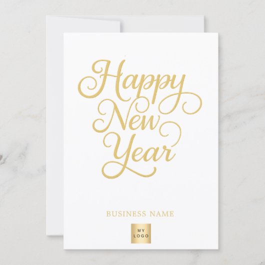 New Year gold script business logo Feestdagenkaart (Voorkant)