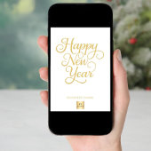 New Year gold script business logo Feestdagenkaart
