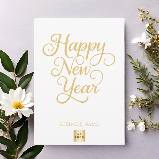 New Year gold script business logo Feestdagenkaart