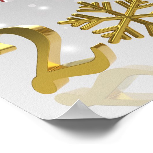 New Year Golden 2026 with Snowflake and Santa Hat Poster (Hoek)