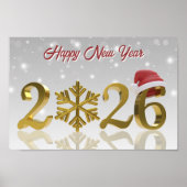 New Year Golden 2026 with Snowflake and Santa Hat Poster (Voorkant)