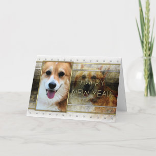 New Year - Golden Elegance - Corgi - Owen Feestdagen Kaart