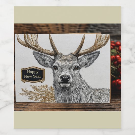 New Year greeting label Wijn Etiket (Enkel label)