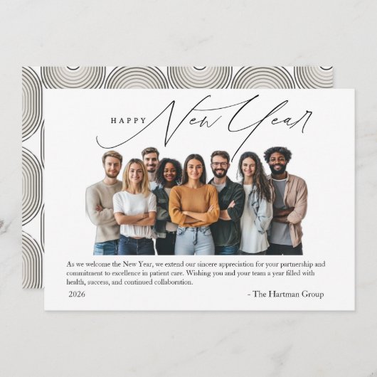 New Year Greetings Photo with Art Deco Greeting Kaart (Voorkant / Achterkant)