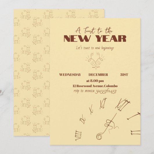 New Year Invitation Kaart (Voorkant / Achterkant)