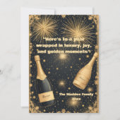 New Year Midnight Gold Champagne Fountain Glimmers Feestdagenkaart (Voorkant)