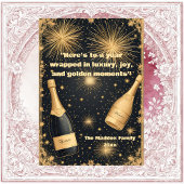 New Year Midnight Gold Champagne Fountain Glimmers Feestdagenkaart