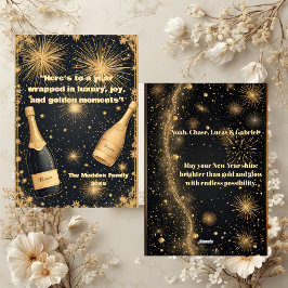 New Year Midnight Gold Champagne Fountain Glimmers Feestdagenkaart
