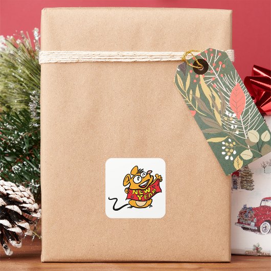 New Year Mouse Vierkante Sticker