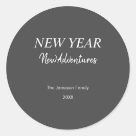 New Year New Adventures | Charcoal Gray Holiday Ronde Sticker