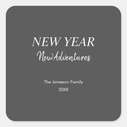 New Year New Adventures | Charcoal Gray Holiday Vierkante Sticker (Voorkant)