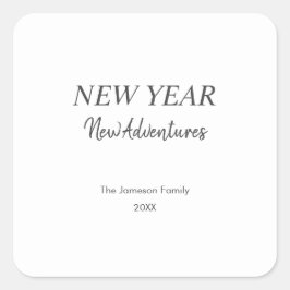 New Year New Adventures | Minimal White Holiday Vierkante Sticker
