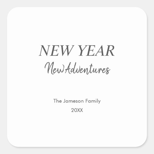 New Year New Adventures | Minimal White Holiday Vierkante Sticker (Voorkant)