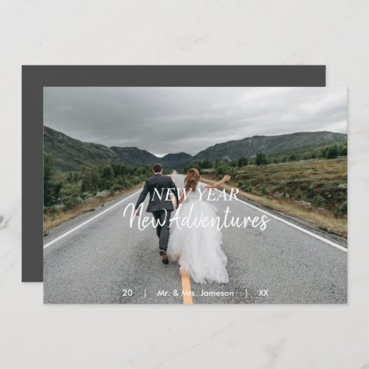 New Year New Adventures | Newlywed Photo Flat Feestdagenkaart (Voorkant / Achterkant)