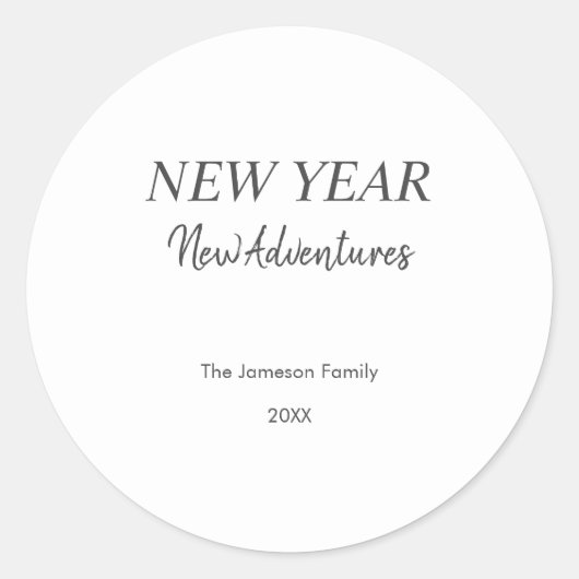 New Year New Adventures | White Holiday Ronde Sticker (Voorkant)