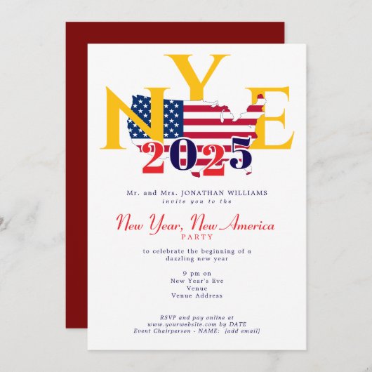 New Year New America Patriottische New Years Eve P Kaart (Voorkant / Achterkant)