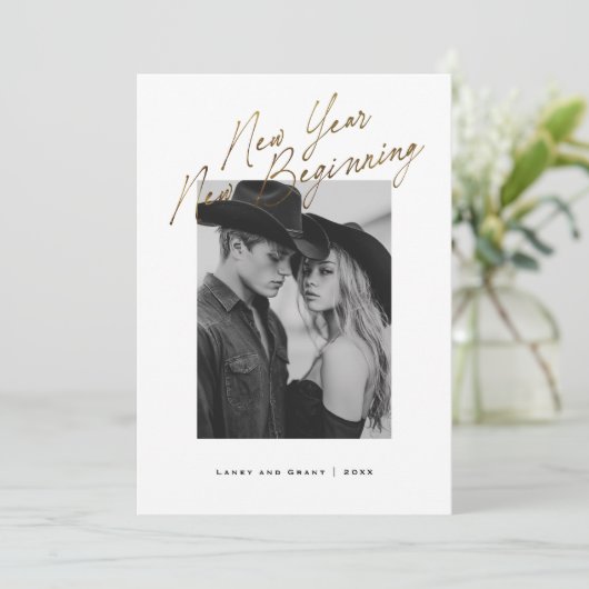 New Year New Beginning Holiday Engagement Design Feestdagenkaart (Staand voorkant)