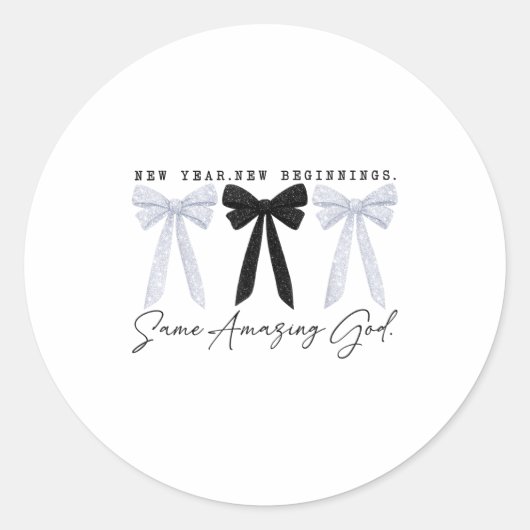 New Year New Beginnings Same Amazing God Coquette Ronde Sticker (Voorkant)