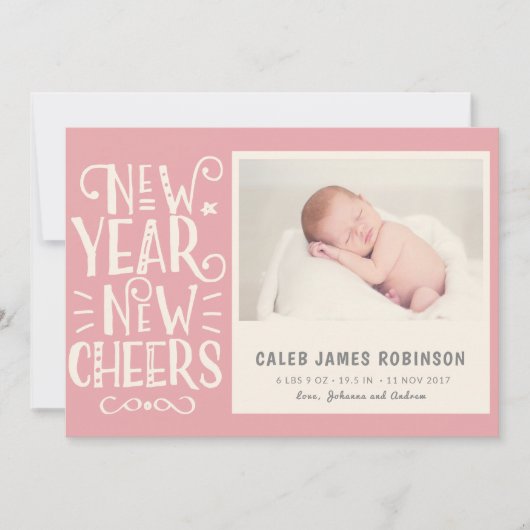New Year New Cheer and Birth Announcement combined Feestdagenkaart (Voorkant)