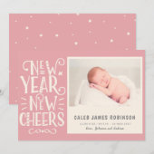 New Year New Cheer and Birth Announcement combined Feestdagenkaart (Voorkant / Achterkant)