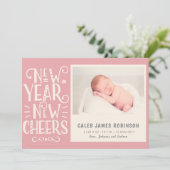 New Year New Cheer and Birth Announcement combined Feestdagenkaart (Staand voorkant)