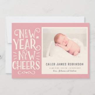New Year New Cheer and Birth Announcement combined Feestdagenkaart
