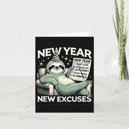 New Year New Excuses Funny Lazy Sloth New Year Res Kaart (Voorkant)