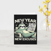 New Year New Excuses Funny Lazy Sloth New Year Res Kaart (Gele Bloem)