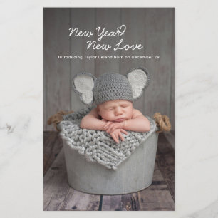 New Year New Love Baby Photo Announge Kaart