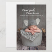 New Year New Love Baby Photo Announge Kaart (Voorkant / Achterkant)