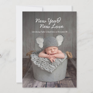 New Year New Love Holiday Birth Baby Foto Aankondiging