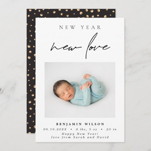 New Year New Love Photo Birth Aankondiging (Voorkant / Achterkant)
