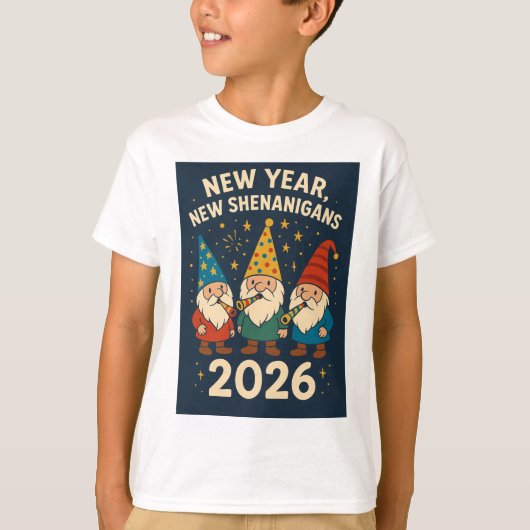 New Year, New Shenanigans 2026 Gnome Party Tee T-shirt (Voorkant)