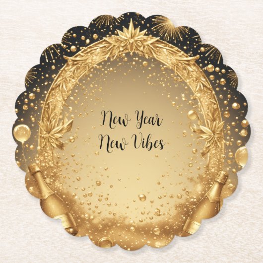 New Year New Vibes Liquid Gold Midnight Champagne Kartonnen Onderzetters (Voorkant)