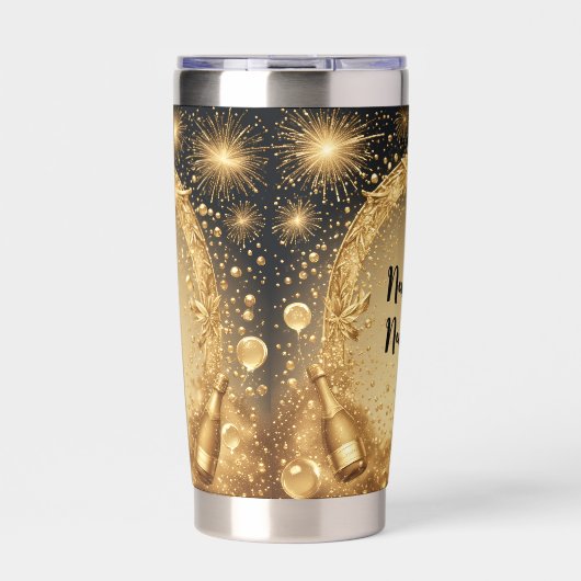 New Year New Vibes Midnight Gold Champagne Sparkle Geïsoleerde Drinkbeker (Voorkant)