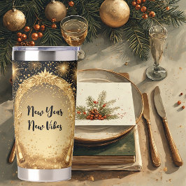 New Year New Vibes Midnight Gold Champagne Sparkle Geïsoleerde Drinkbeker