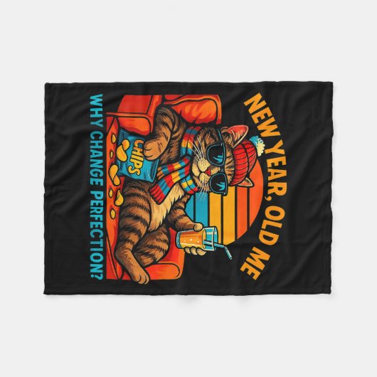 New Year Old Me Funny Cat Retro Lazy Meme Gift  Fleece Deken (Voorkant (Horizontaal))