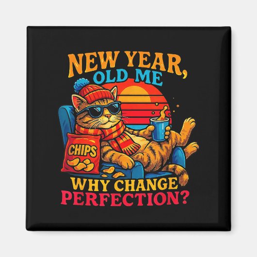 New Year Old Me Funny Cat Retro Lazy Meme Gift  Magneet (Voorkant)