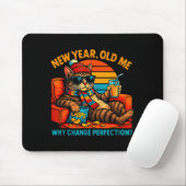 New Year Old Me Funny Cat Retro Lazy Meme Gift Muismat (Met muis)