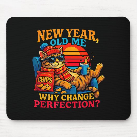 New Year Old Me Funny Cat Retro Lazy Meme Gift  Muismat (Voorkant)