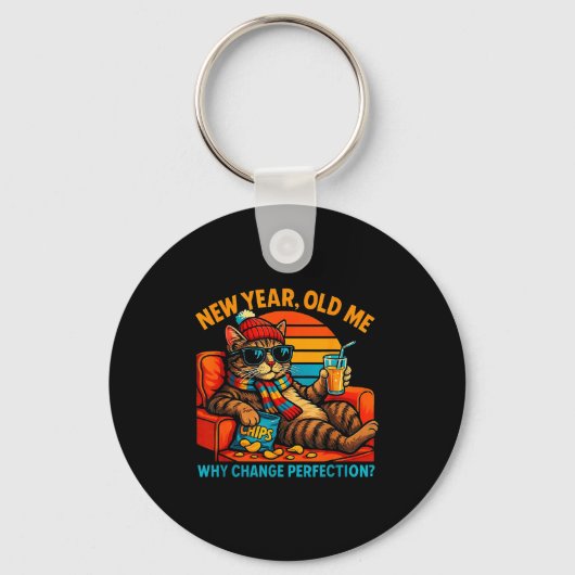 New Year Old Me Funny Cat Retro Lazy Meme Gift  Sleutelhanger (Voorkant)