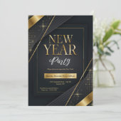 New Year Party Invitation Black and Gold Kaart (Staand voorkant)