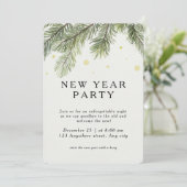 New Year Party Invitation | Pine Branch Festive  Kaart (Staand voorkant)