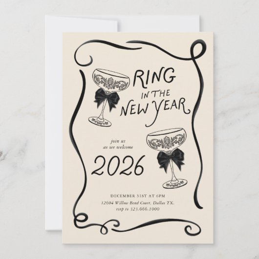 New Year’s Eve Hand Drawn Party Invite Kaart (Voorkant)