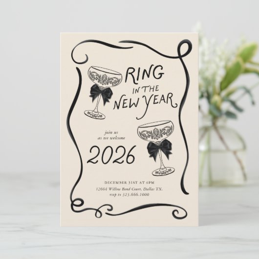 New Year’s Eve Hand Drawn Party Invite Kaart (Staand voorkant)