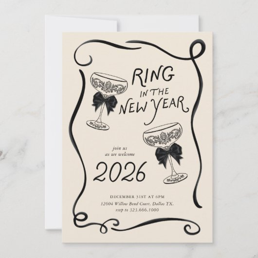 New Year’s Eve Hand Drawn Party Invite Kaart (Voorkant)