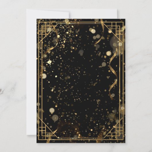 New Year’s Eve Menu | Elegant Black & Gold Glitter Kaart (Achterkant)