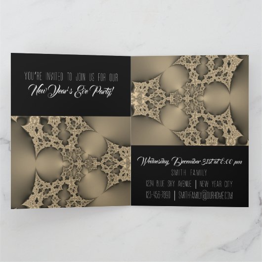 New Year’s Eve party invitation - golden fractal Kaart (Binnen)