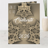New Year’s Eve party invitation - golden fractal Kaart (Voorkant)