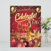 New Year’s Eve Party Red Gold Champagne Streamers Kaart (Staand voorkant)